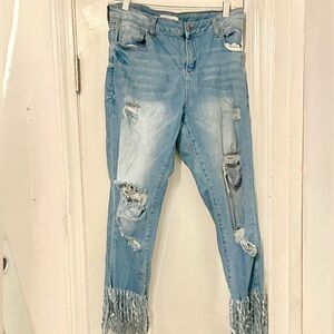 AP Blue by Aphrodite Light Blue Distressed Fringe Hem Jeans